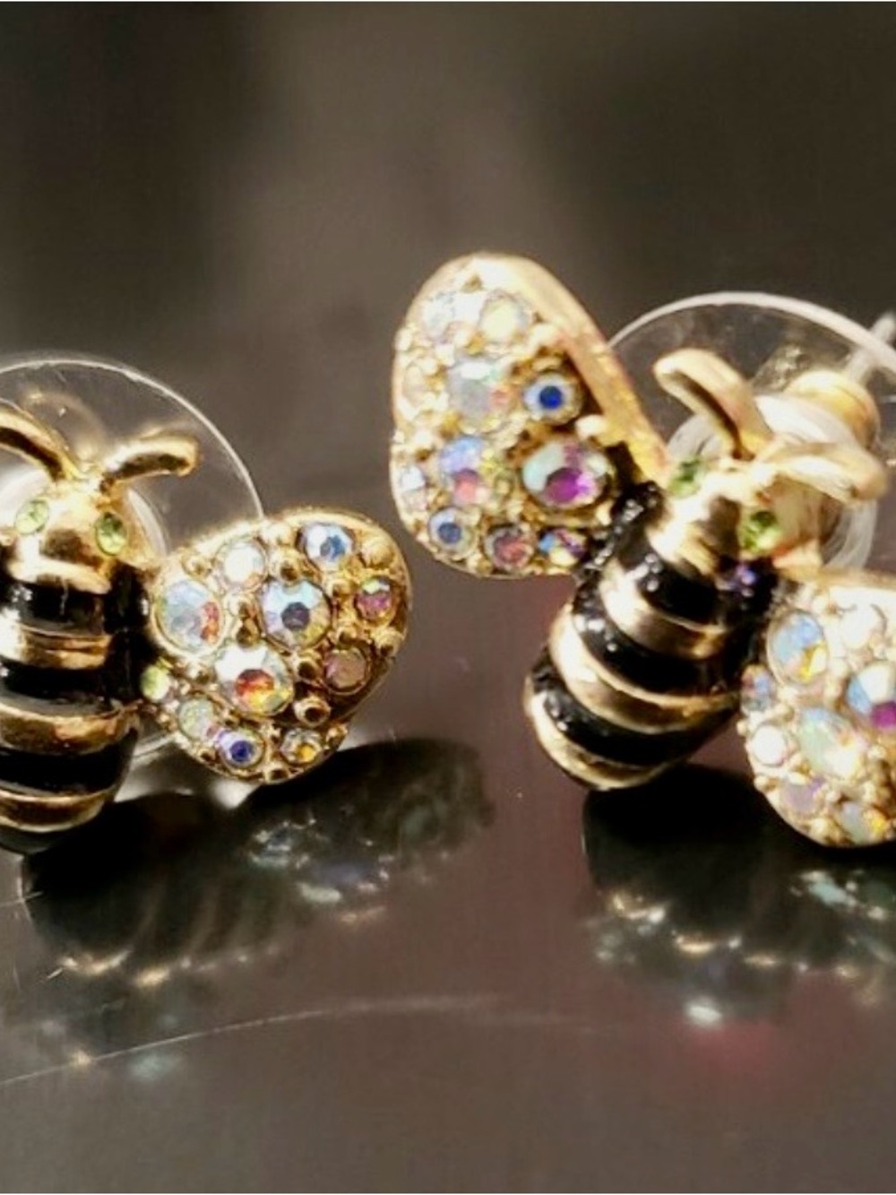 NWT BETSEY JOHNSON Bumble Bee Stud Earrings with pave effect